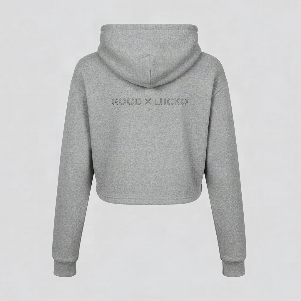 Hoodie court gris phoque, vue de dos