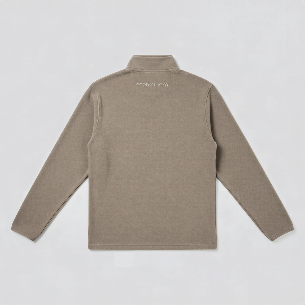 Sweat demi-zip taupe, vue de dos