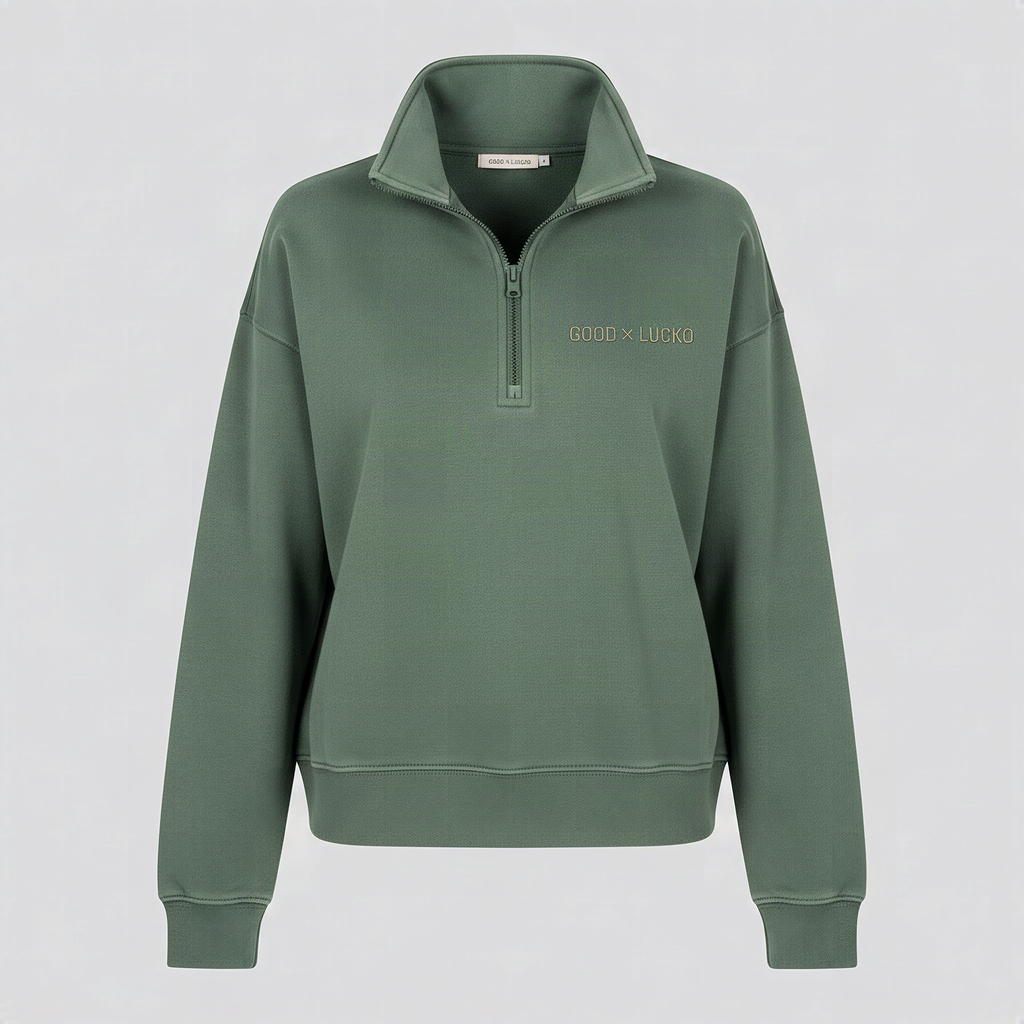 Sweat demi-zip vert mousse, vue de face