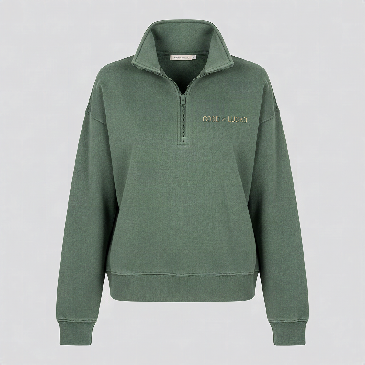 Sweat demi-zip vert mousse, vue de face