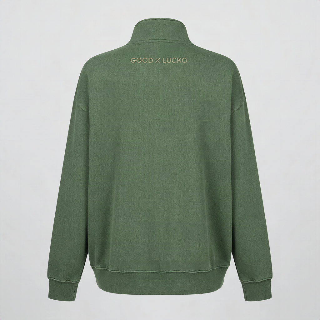 Sweat demi-zip vert mousse, vue de dos
