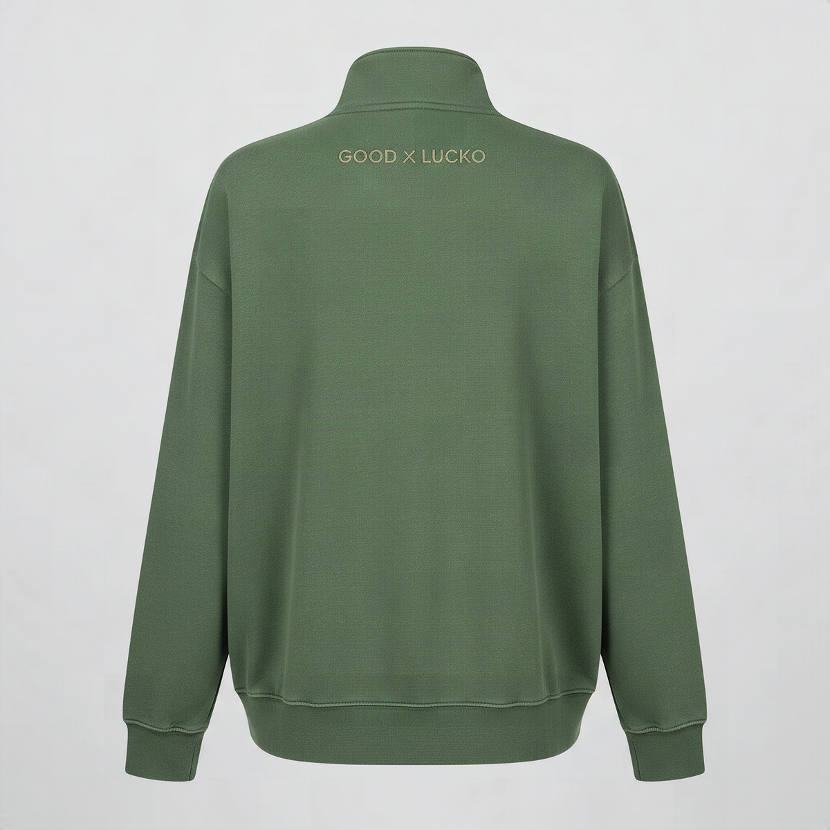 Sweat demi-zip vert mousse, vue de dos