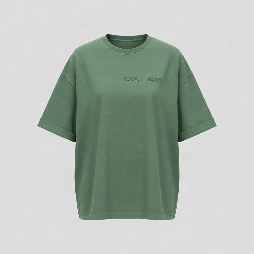 T-shirt oversize vert mousse, vue de face